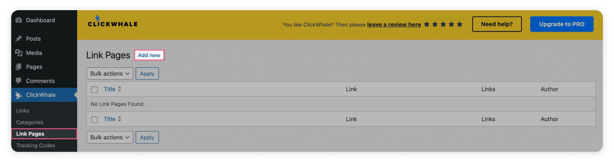 ClickWhale adding new link page