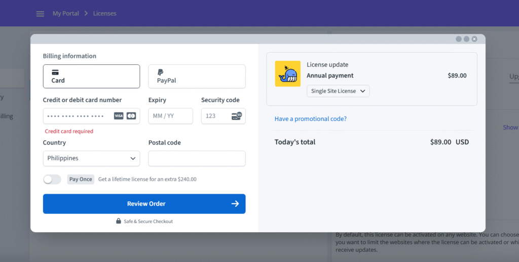 Checkout tab