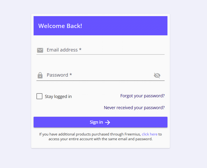 Freemius login page