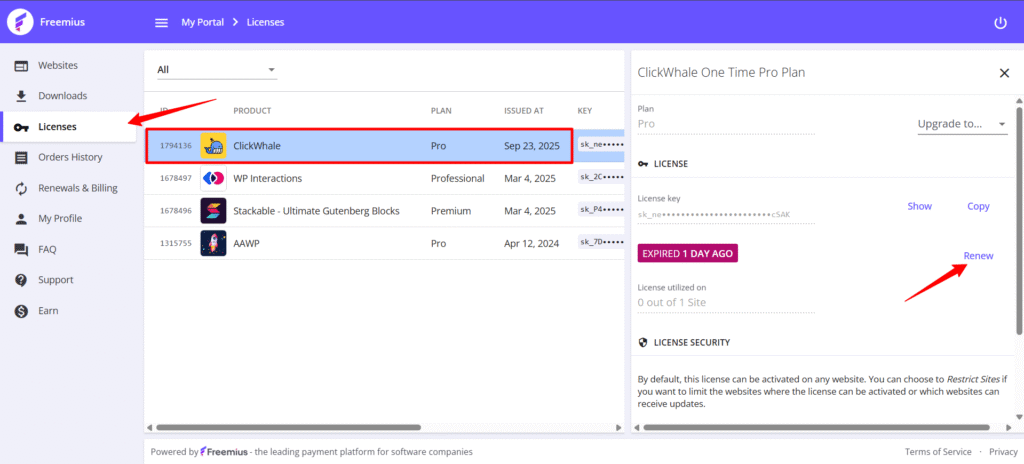 License tab