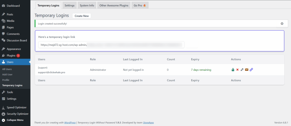 Temp login dashboard