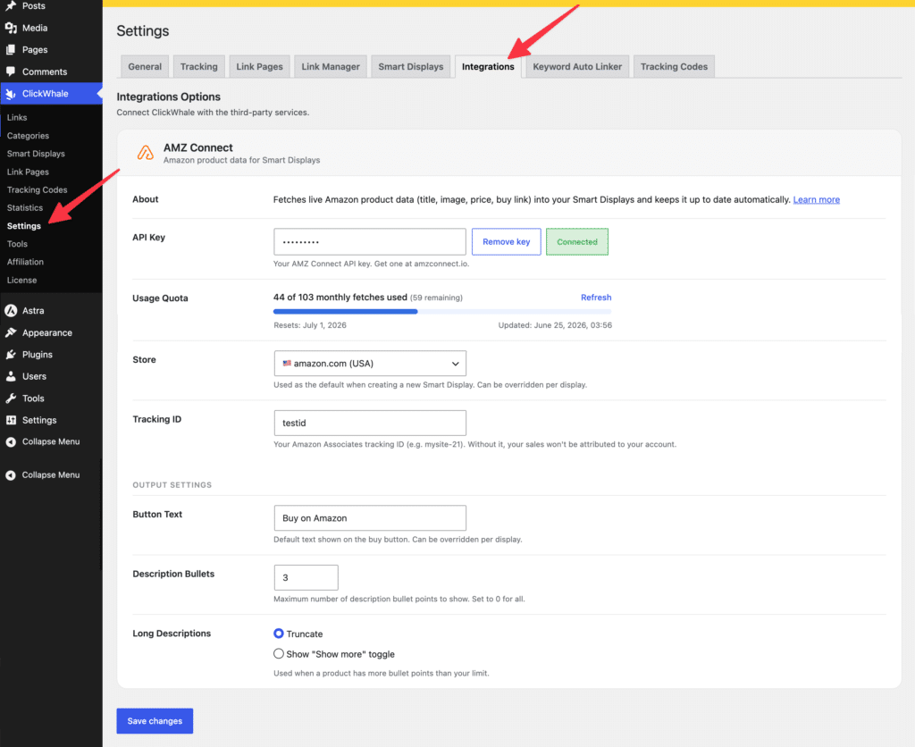 AMZ Connect Settings