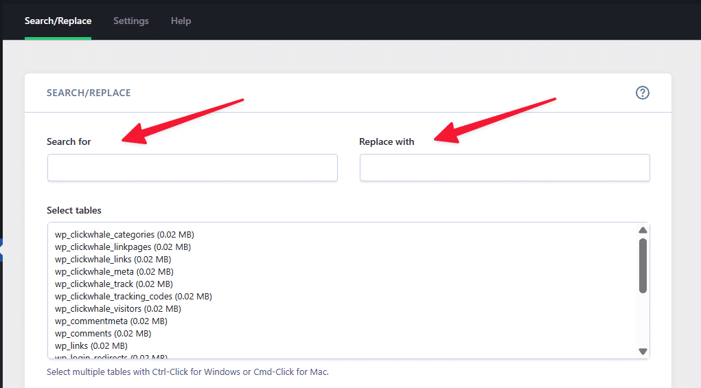 Better search replace dashboard
