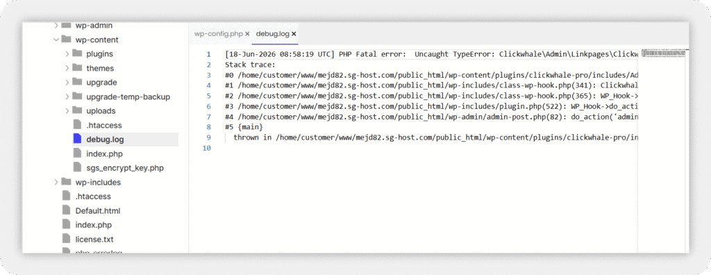 BugTrace debug log